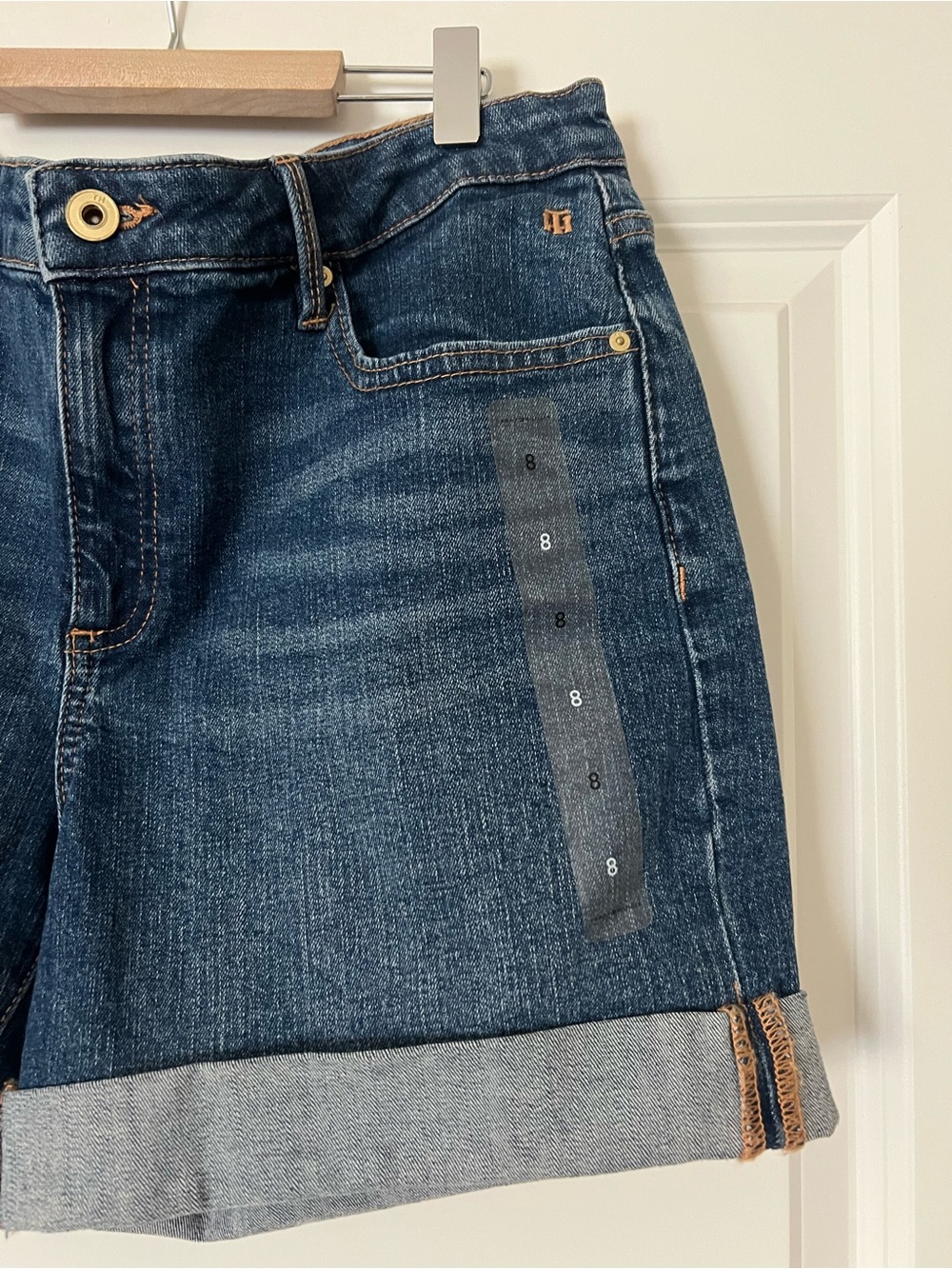 Tommy Hilfiger Dark Blue Rolled Cuff Denim Shorts - Picture 2 of 5